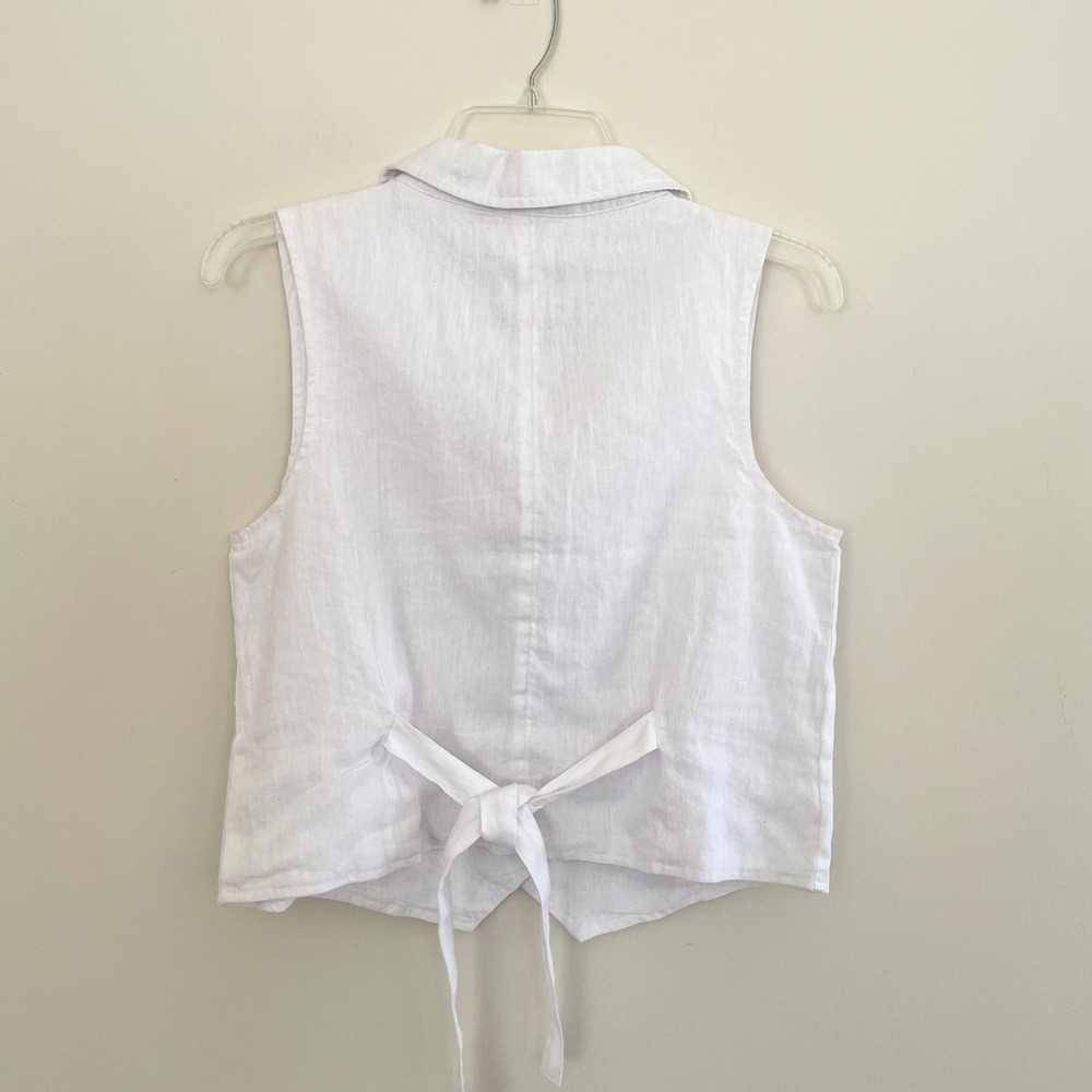 LoveShackFancy White‎ Linen Waistcoat Vest Button Front Tie Back Size 4 NEW - Picture 2 of 9